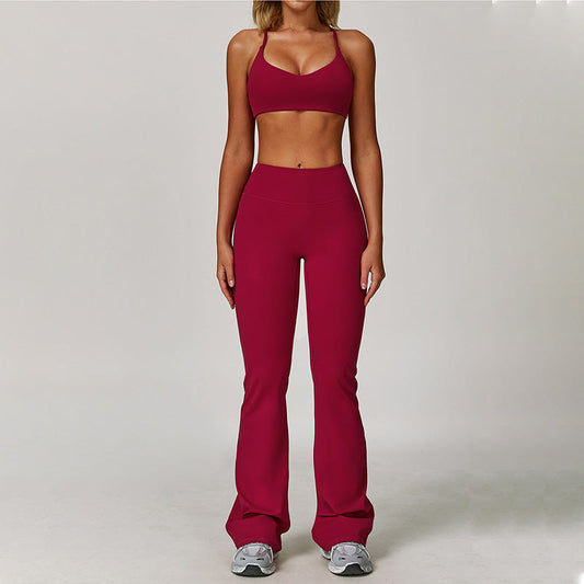 Brushed yoga bra + Flared Leg pants 2-piece set