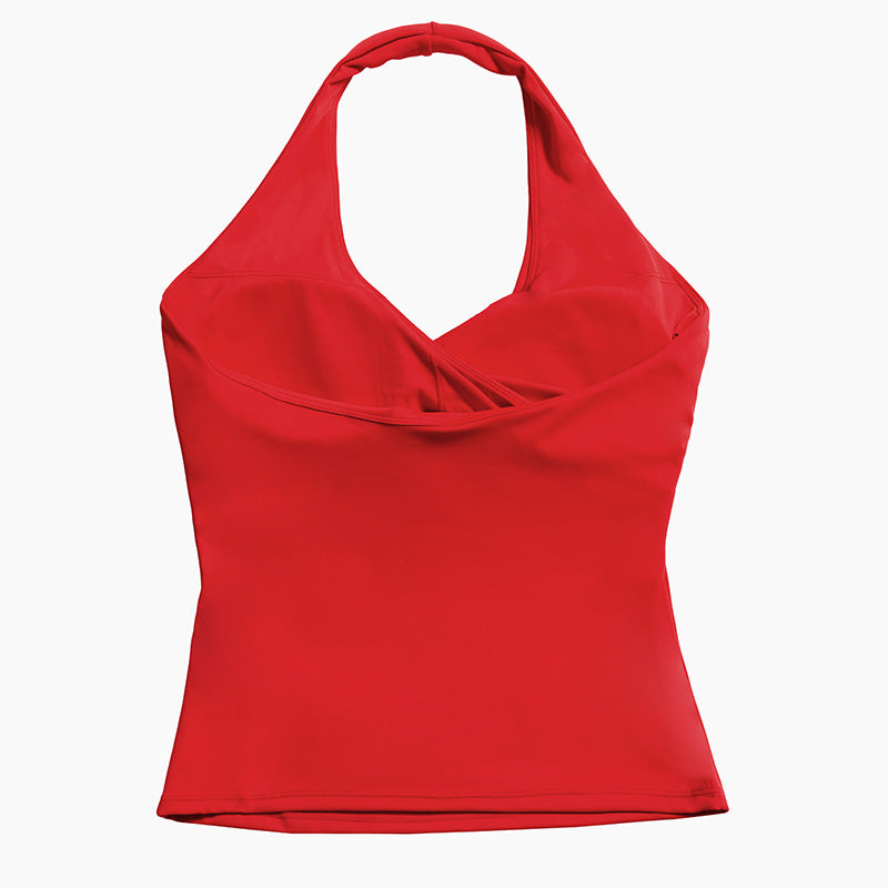 Halter neck backless tank top + high-waisted shorts 2-piece set