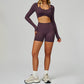 Seamless halter long sleeve top + High-waisted shorts 2-Piece Set