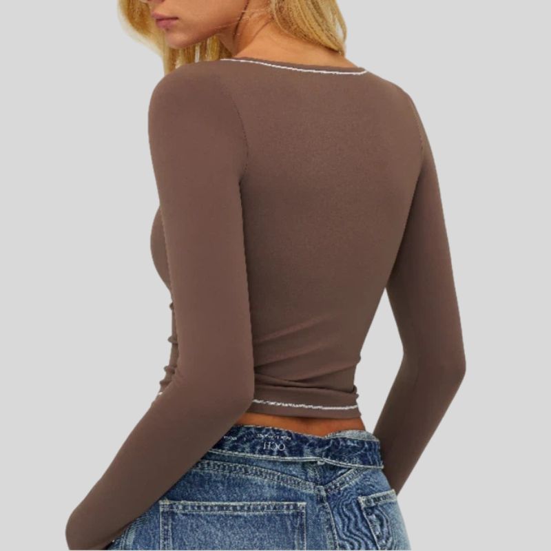 Color-blocked long-sleeved sports top