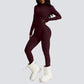 Slim fit stand collar zipper jumpsuit