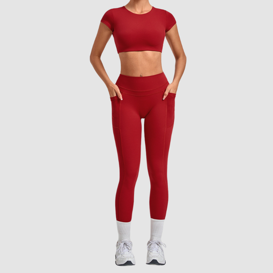 Wholesale Women's Naked-Feel Short Sleeve Crop Top + High-Waist Leggings Set – Moisture-Wicking Yoga Fitness Activewear