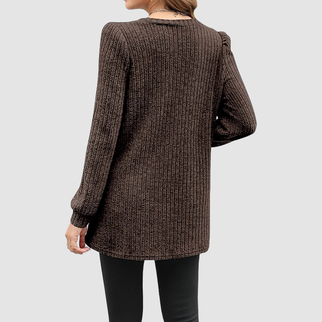 Wholesale Women’s Ribbed Pocket Tunic Sweater – Mid-Long Knit Pullover