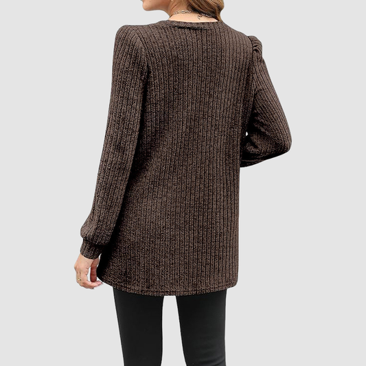 Wholesale Women’s Ribbed Pocket Tunic Sweater – Mid-Long Knit Pullover