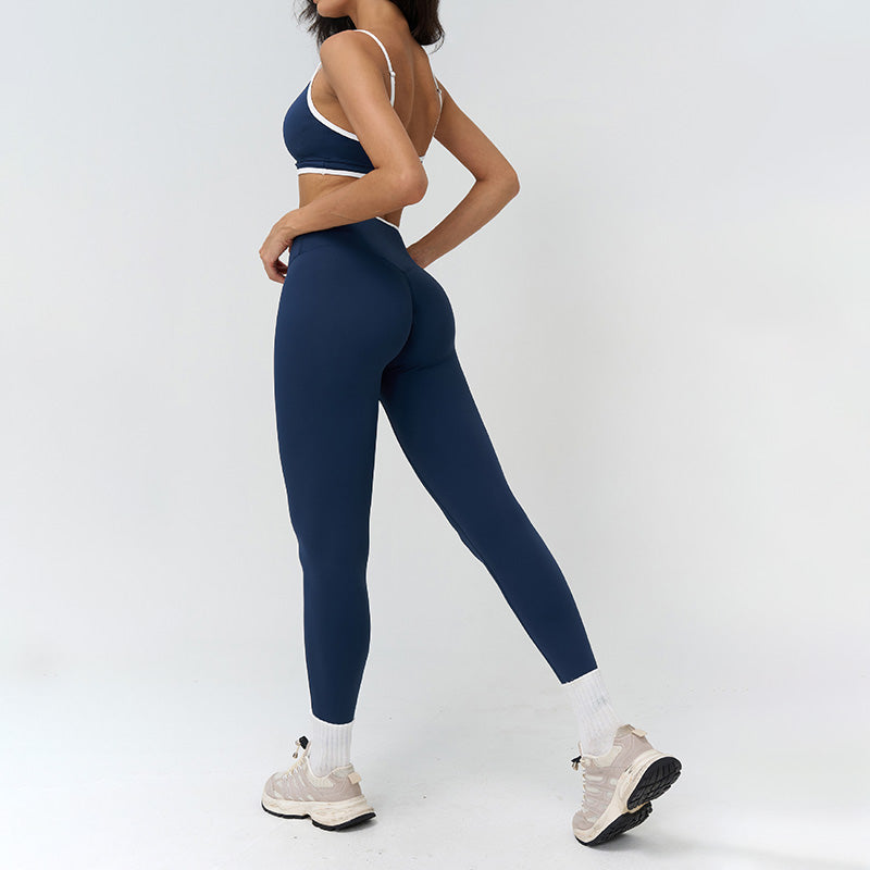 Women's contrasting color sports bra + high-waisted leggings 2-piece set