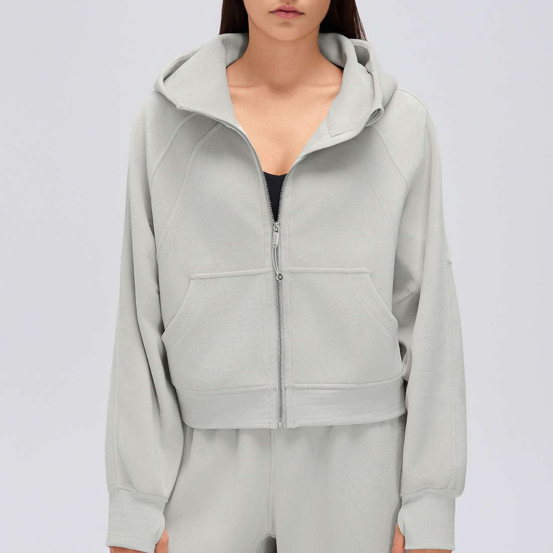 Wholesale Zip Up Hoodie Women's Cropped Hooded Sports Jacket