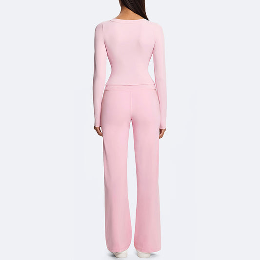 Wholesale V-neck long-sleeved top + straight-leg | Wonderxfans bulk activewear