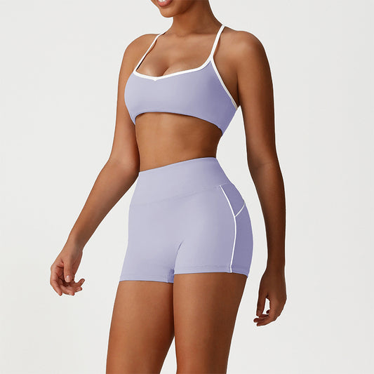 Wholesale Cross-Back Color-Blocked Bra + High-Waisted | Wonderxfans bulk activewear