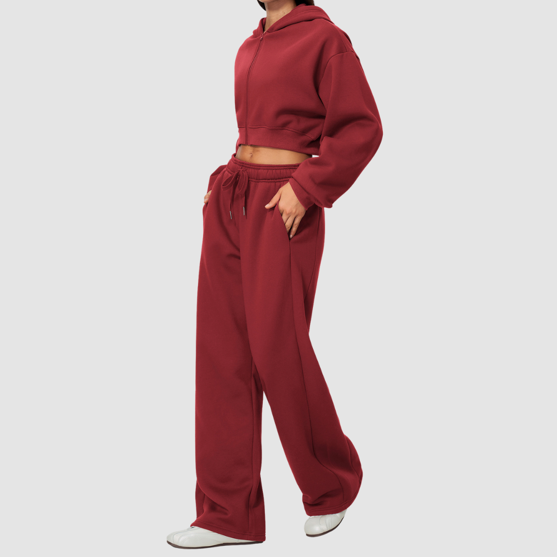 Wholesale Women's Warm Fleece-Lined Zip Up Hoodie & Sweatpants Set
