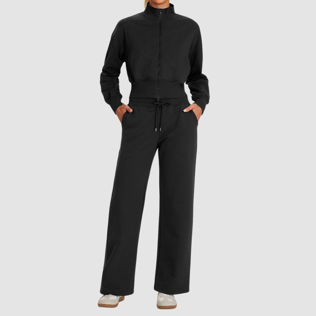Wholesale Women's Zip Sweatshirt & Wide-Leg Pants Sports Set
