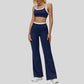 Contrast color sports bra + sport slightly flared pants 2-piece set