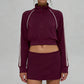 Contrasting stand-up collar coat + contrasting A-line skirt 2 piece set