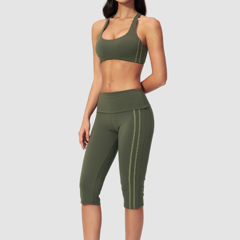 Wholesale Brushed V-Neck Sports Bra & Button-Up Cropped Pants Set