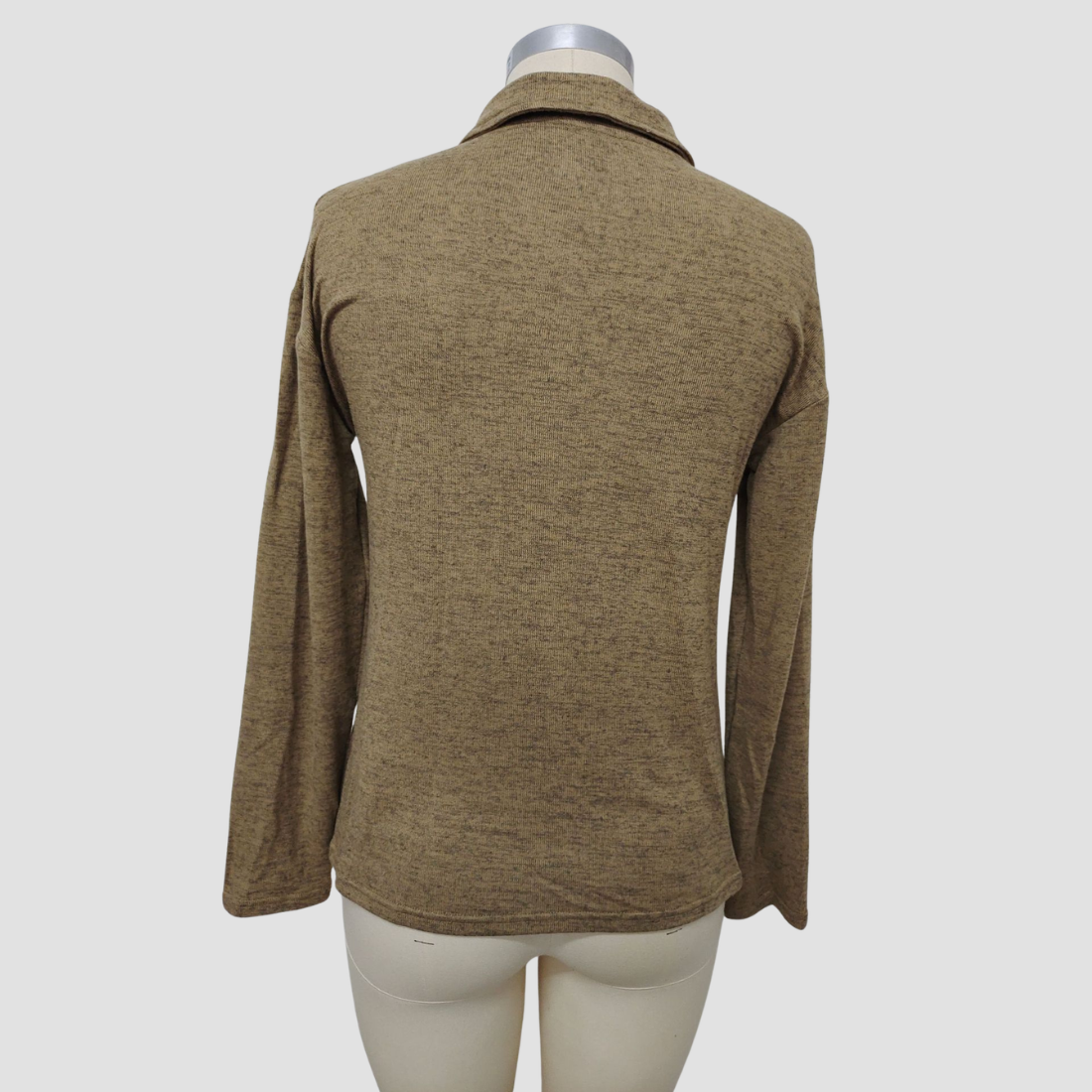 Wholesale Women's Knitted Fabric Lapel Zipper Casual Long Sleeve Top