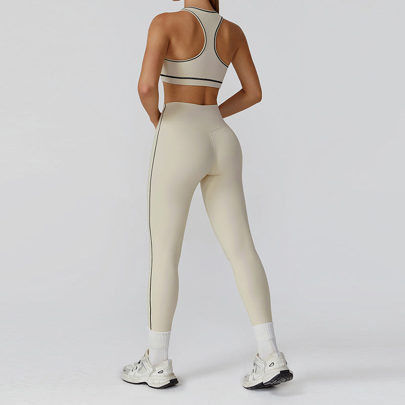 Racerback Sports Bra + high waist leggings +outdoor jacket 3-piece set