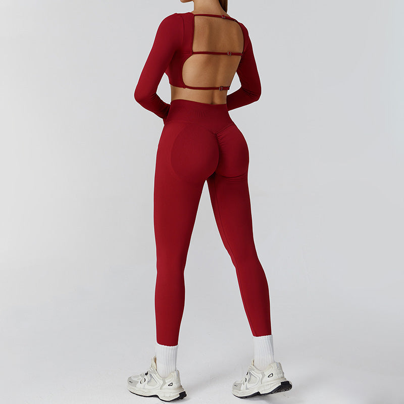 Seamless long sleeve Sports top + High-waisted leggings 2-Piece Set