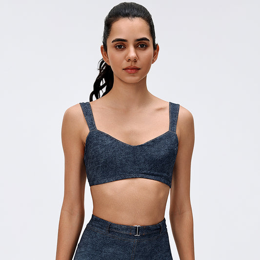 Wholesale Denim Retro Style Sports Bra