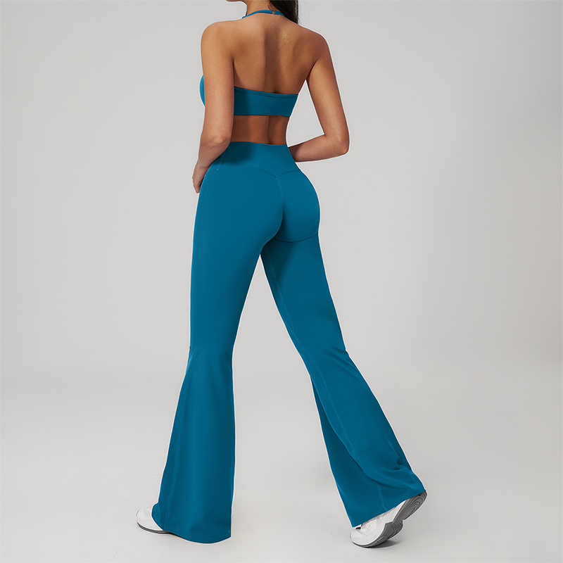 Wholesale Seam-Detail Sports Bra & High-Waist Flare Leggings Set – Brushed Yoga 2-Piece