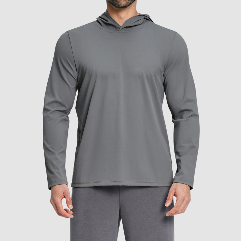 Wholesale Men's Hooded Long Sleeve Athletic Top – Moisture-Wicking Gym Fitness Training Shirt