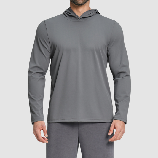 Wholesale Men's Hooded Long Sleeve Athletic Top – Moisture-Wicking Gym Fitness Training Shirt