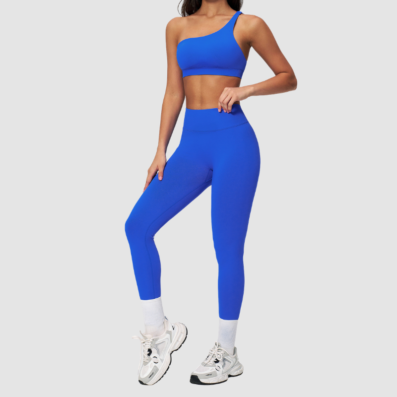 Wholesale Seamless One-Shoulder Sports Bra & High-Waist Leggings Set – Quick-Dry Yoga 2-Piece