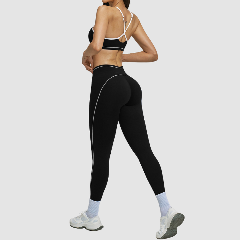 Women's Contrasting Color Backless Bra+Highlighted Legging 2-piece Set