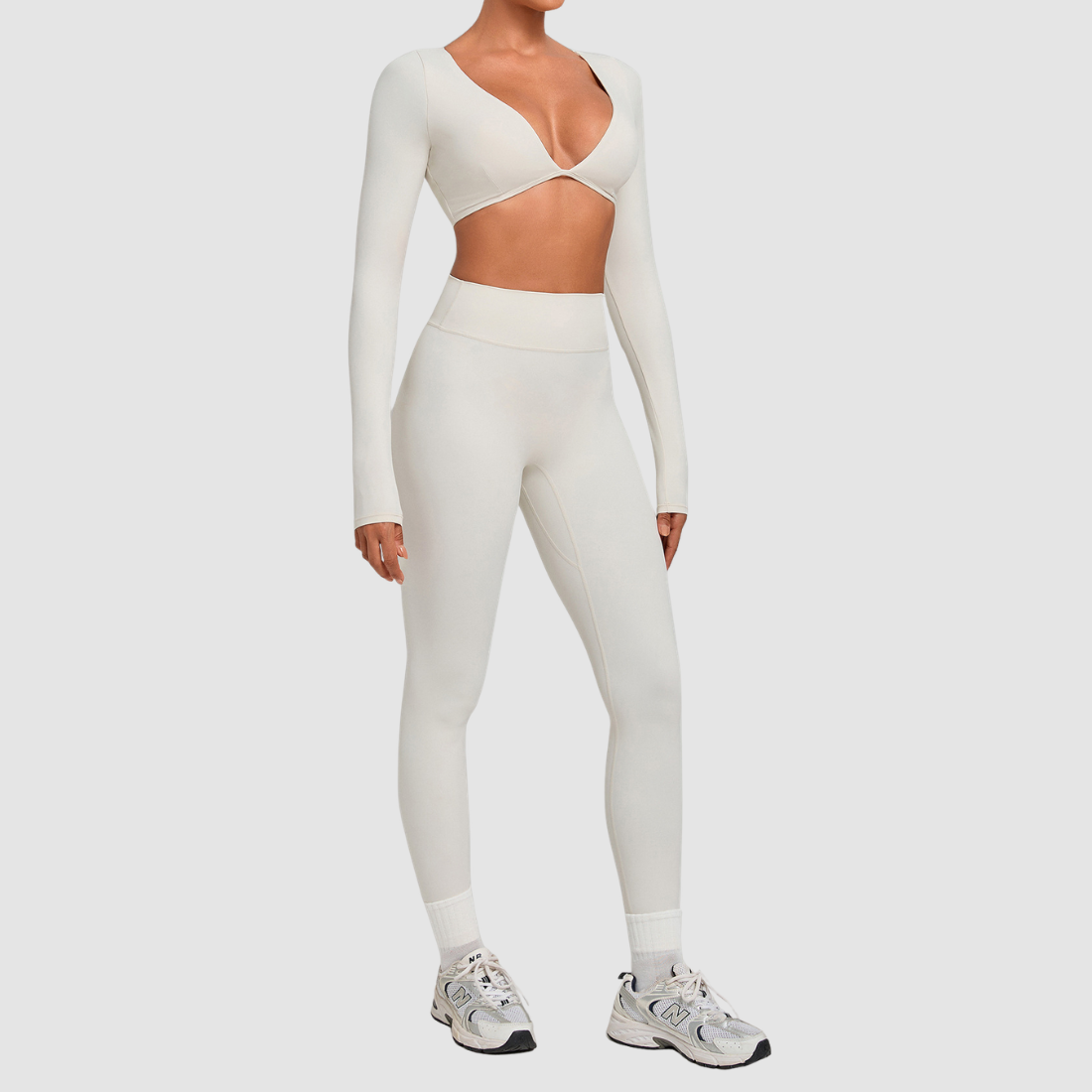 Wholesale Women's Activewear Cropped Long-Sleeve Top & High-Waist Leggings Yoga Set
