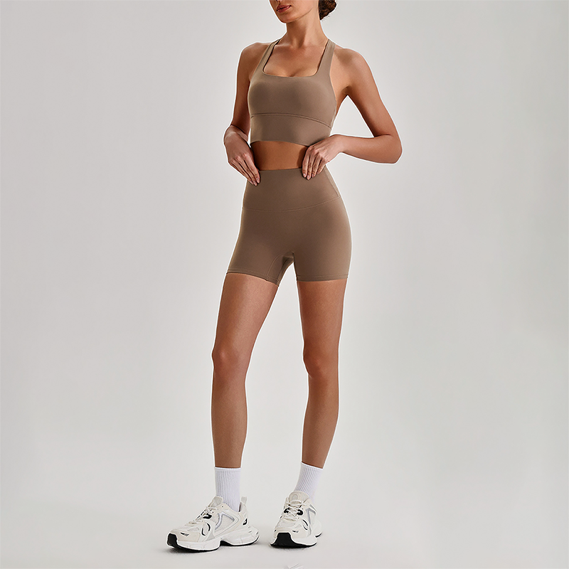Wholesale Cross-Back Sports Bra & High-Waist Biker Shorts Set – Naked-Feel Quick-Dry Yoga 2-Piece