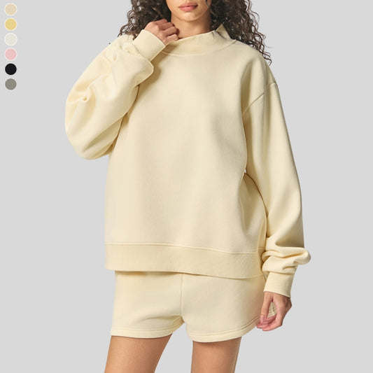 Semi-High Neck Top + Drawstring Shorts 2-piece set