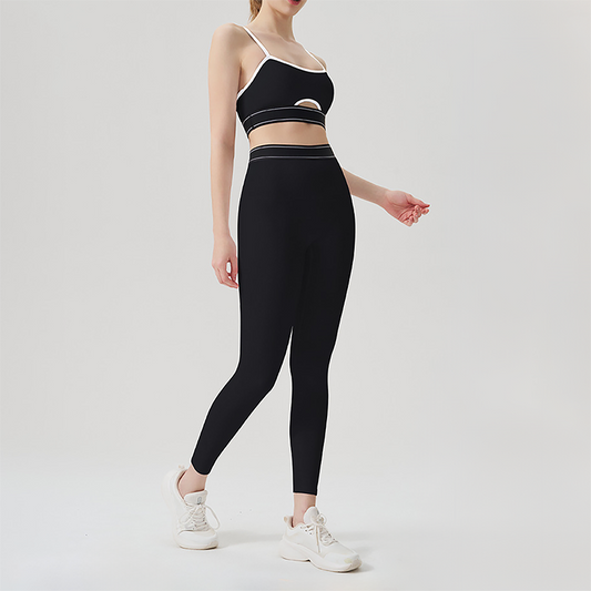 Wholesale color blocked backless vest+high waisted Legging 2-piece Set