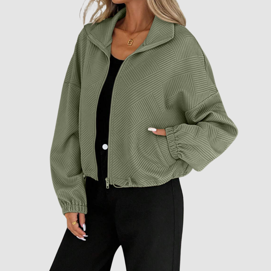Wholesale Women's Stand-Collar Zip Jacket – Loose Drawstring Pocket Outerwear
