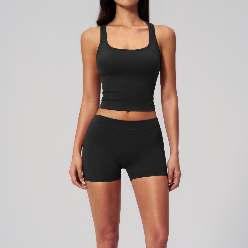 Wholesale Women's I-shape Back Tank Top & Booty-Lift Shorts Set – Seam-Detail Naked-Feel Yoga 2-Piece Set