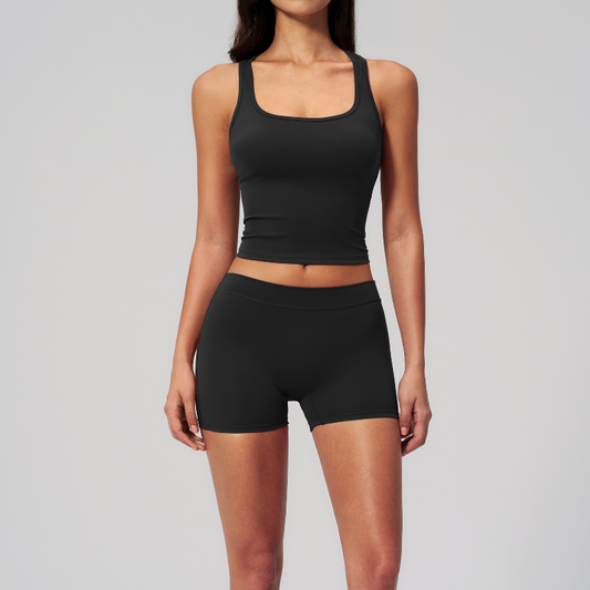 Wholesale Women's I-shape Back Tank Top & Booty-Lift Shorts Set – Seam-Detail Naked-Feel Yoga 2-Piece Set