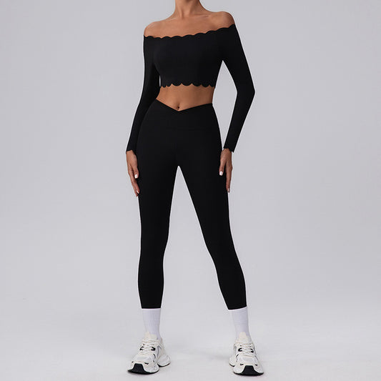 Wave Fitness off shoulder Sports crop top + High-Waist leggings 2-Piece Set