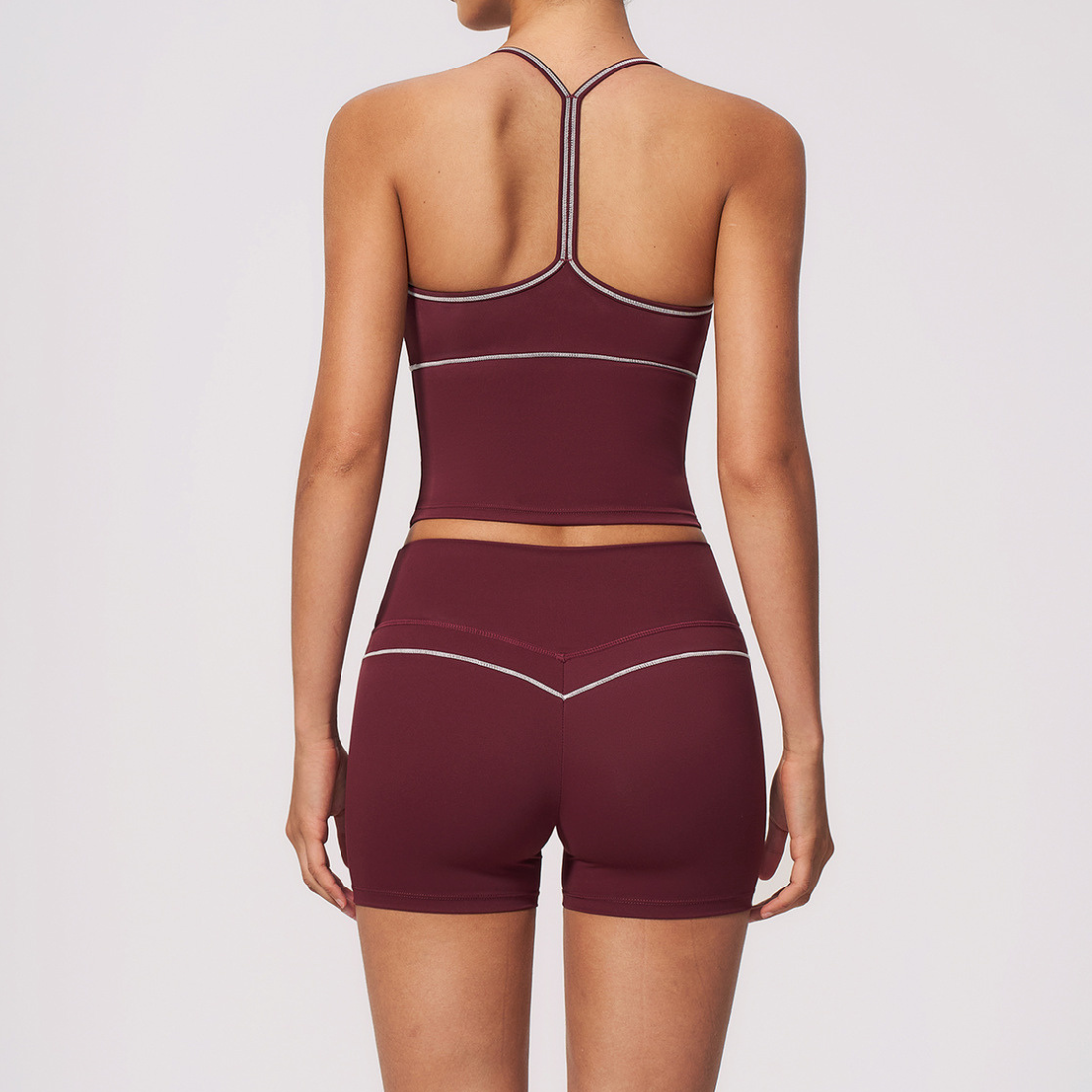 Wholesale Women's Brushed Yoga Set: Halter V-Neck Bra & Shorts – Colorblock Quick-Dry