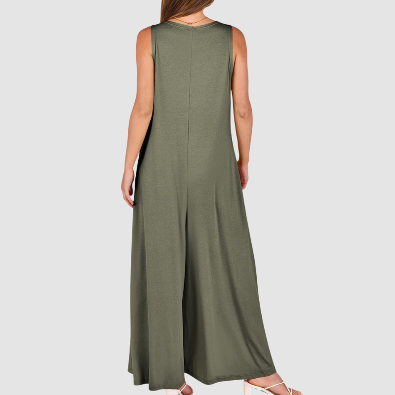 Wholesale Women's Casual Pocket loungewear Maxi skirt – Sleeveless Milk Silk Wide Leg Romper