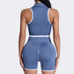 Stand collar zip vest + sports shorts two-piece set