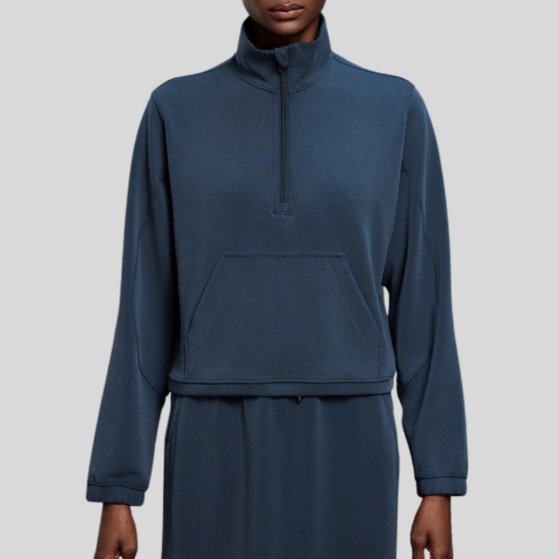 Half-zip stand collar drawstring sports top