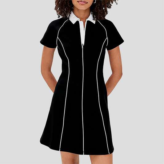 Wholesale Women's Polo Collar Tennis Dress – Color-Block Short-Sleeve Anti-Exposure Sports Dress