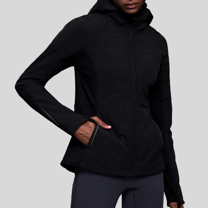 Faux two-piece hooded fleece-lined cotton jacket