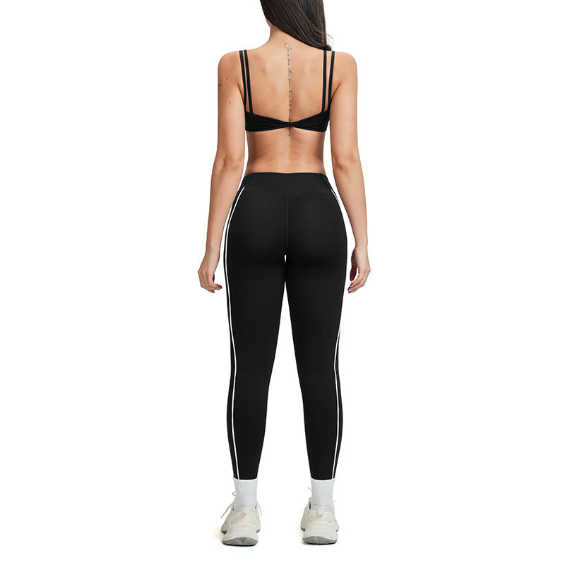 Color-block backless bra + high-waisted leggings 2-piece set