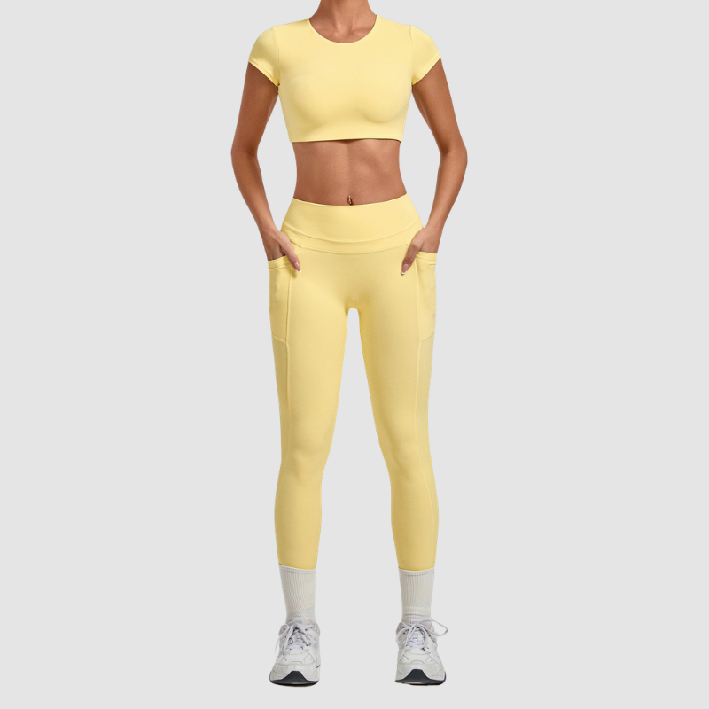 Wholesale Women's Naked-Feel Short Sleeve Crop Top + High-Waist Leggings Set – Moisture-Wicking Yoga Fitness Activewear