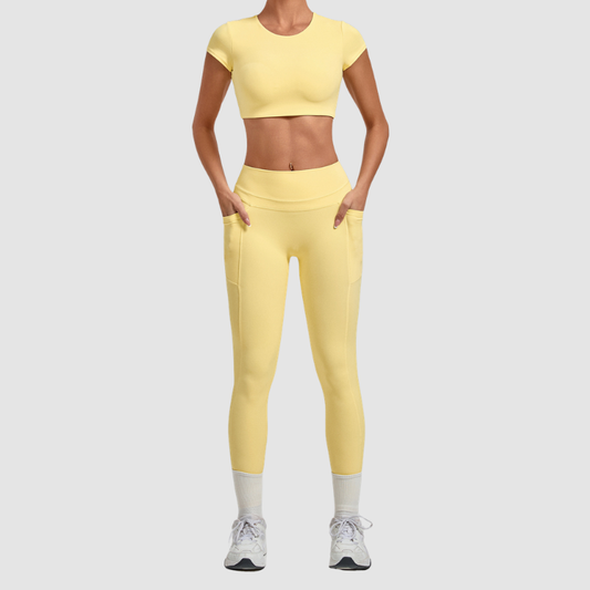 Wholesale Women's Naked-Feel Short Sleeve Crop Top + High-Waist Leggings Set – Moisture-Wicking Yoga Fitness Activewear