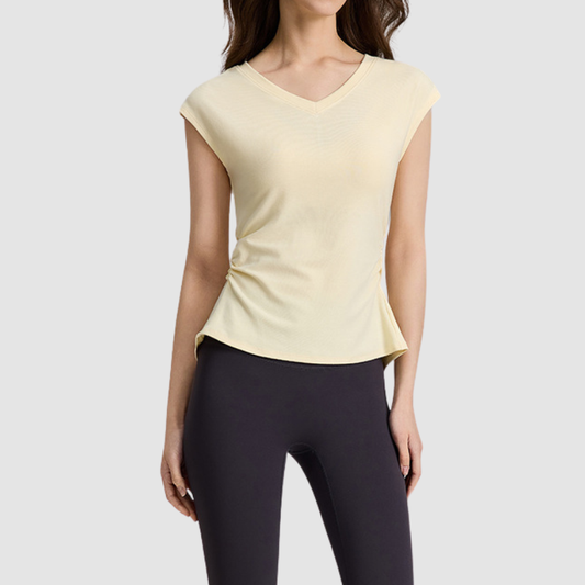 Wholesale Women's V-Neck Open-Back Short Sleeve Yoga T-Shirt – Pilates Bare-Feel Fitness Top