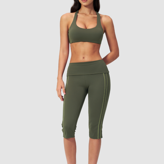 Wholesale Brushed V-Neck Sports Bra & Button-Up Cropped Pants Set