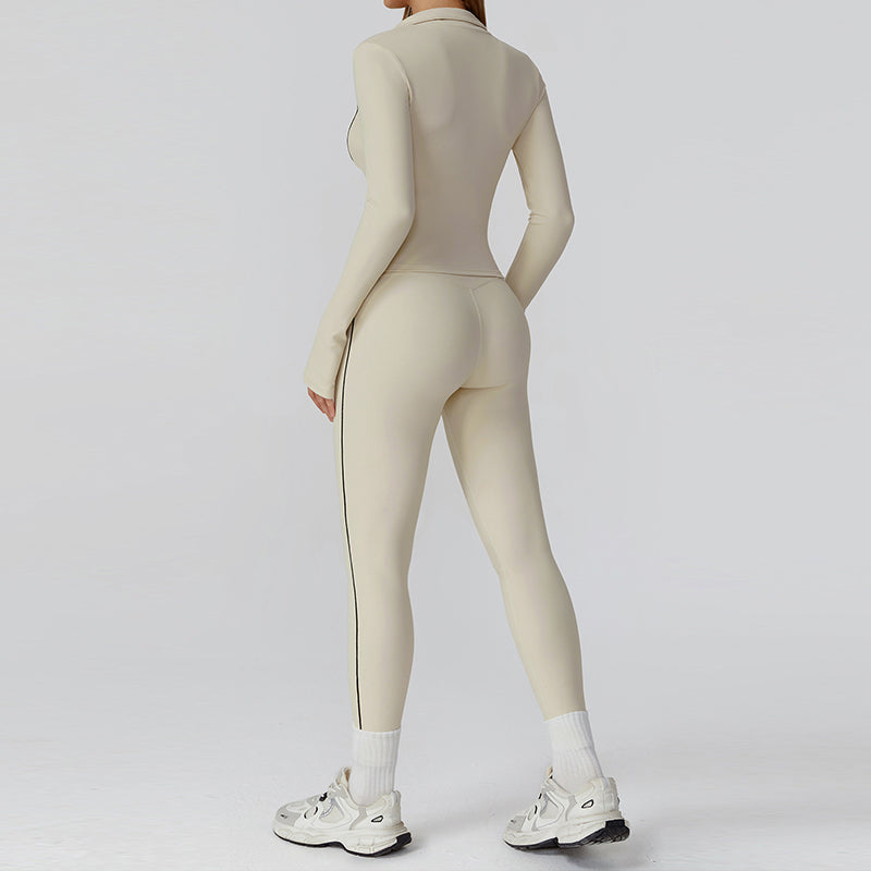 Long Sleeve Full Zipper Jacket + high waist leggings 2-piece set