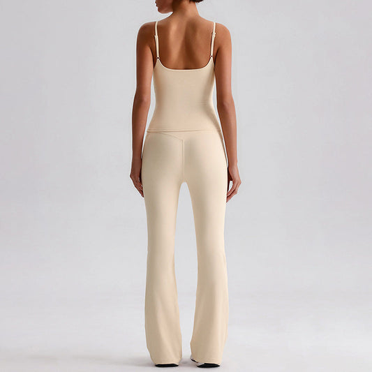 Thin straps tank top + Flared Leg pants 2-piece set