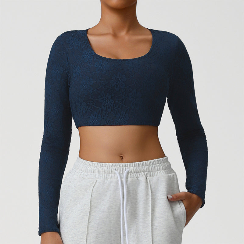 Lace Cropped Sports Long Sleeve