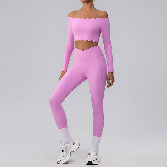 Wave Fitness off shoulder Sports crop top + High-Waist leggings 2-Piece Set