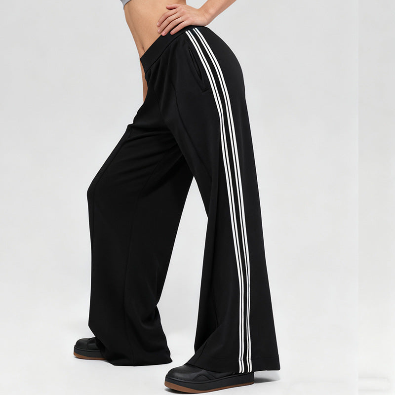 High-waisted striped color-blocked casual sweatpants